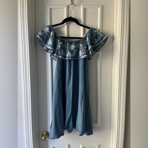 Rebecca Minkoff Dev Chambray Blue Off the Shoulder Dress - Picture 4 of 7